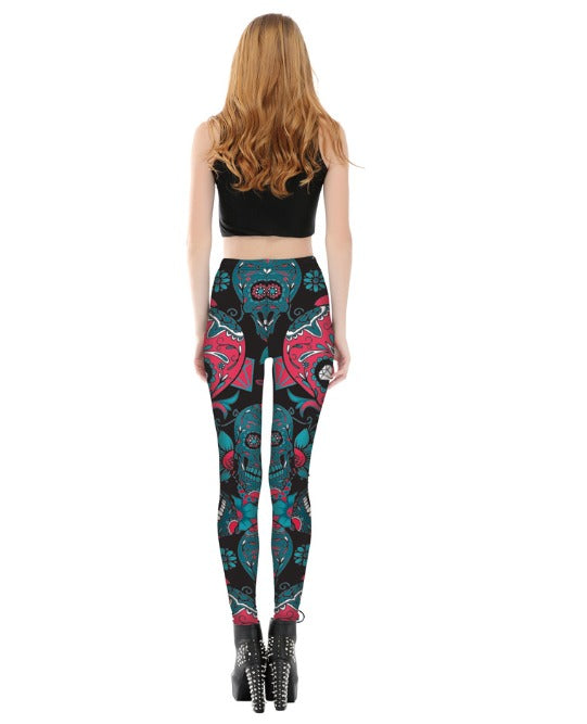 Legging de sport femme Crâne Mexicain "CALAVERA" femme arriere