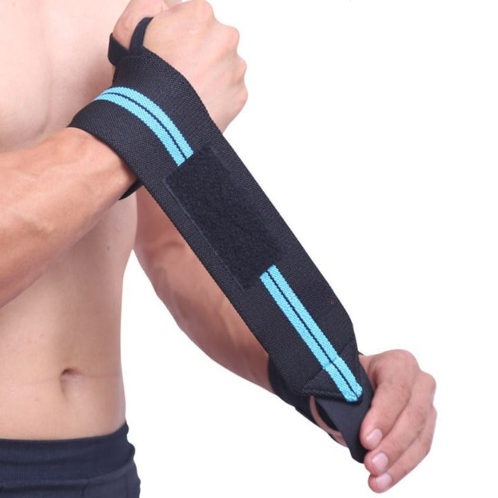 Bande de Poignet Musculation avec attache pouce noir et bleu