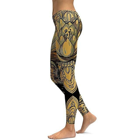 Legging femme sport fitness avec dessin doré